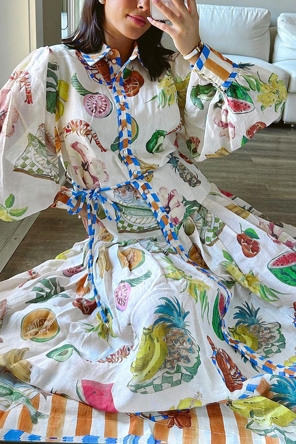 トロピカルフルーツ柄シャツドレス