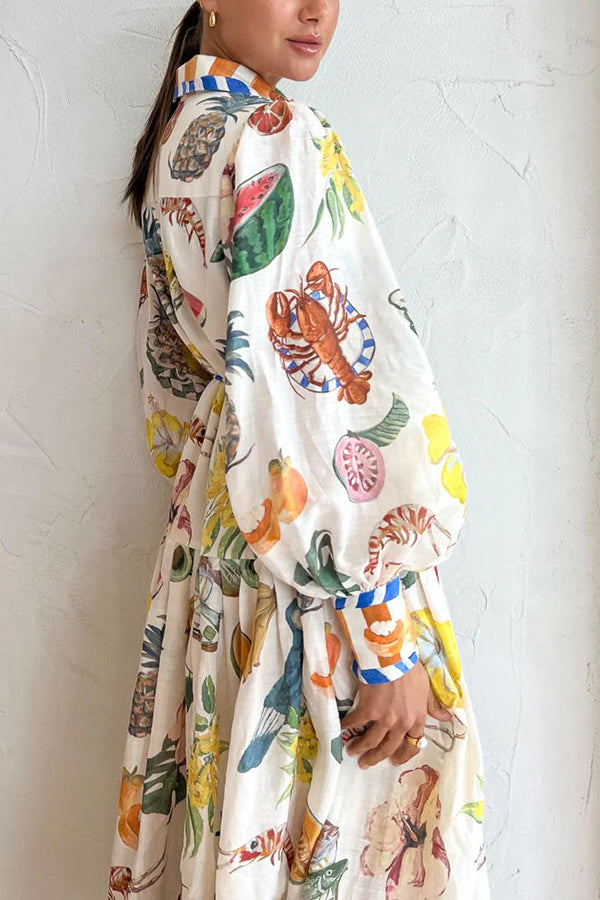 トロピカルフルーツ柄シャツドレス