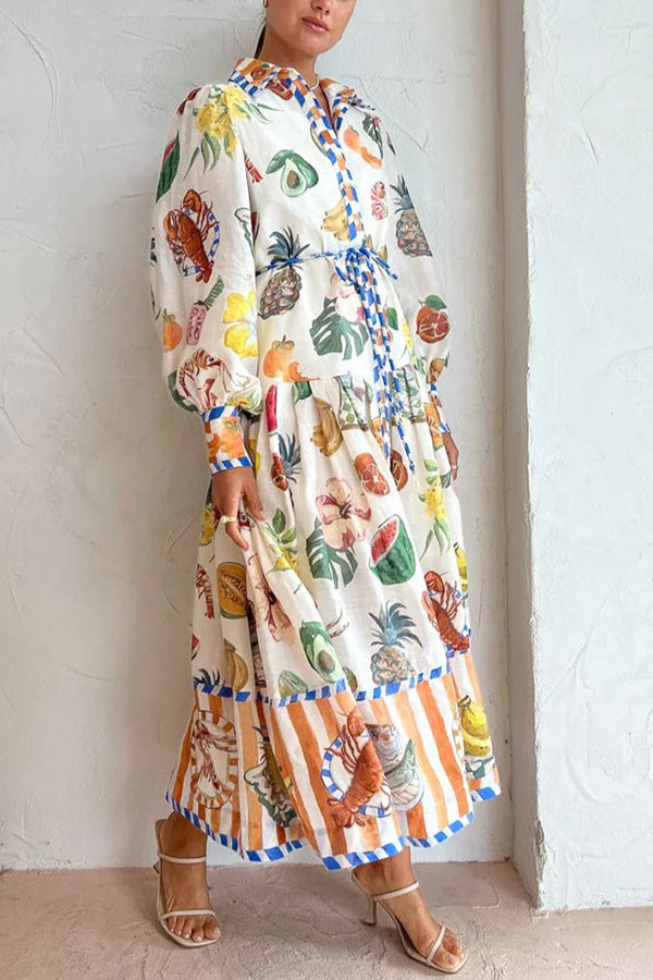 トロピカルフルーツ柄シャツドレス