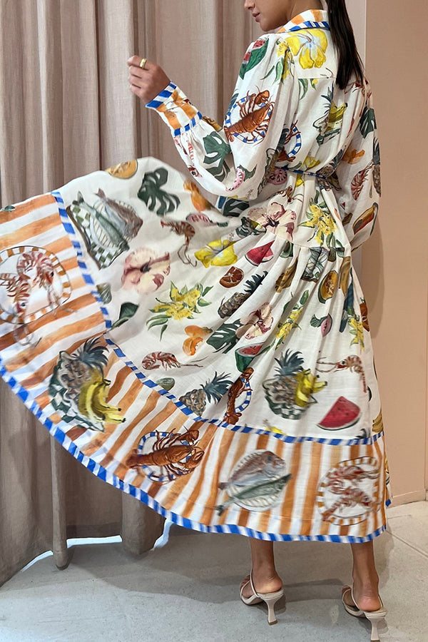 トロピカルフルーツ柄シャツドレス