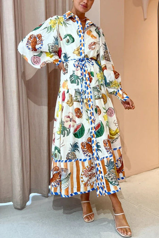 トロピカルフルーツ柄シャツドレス