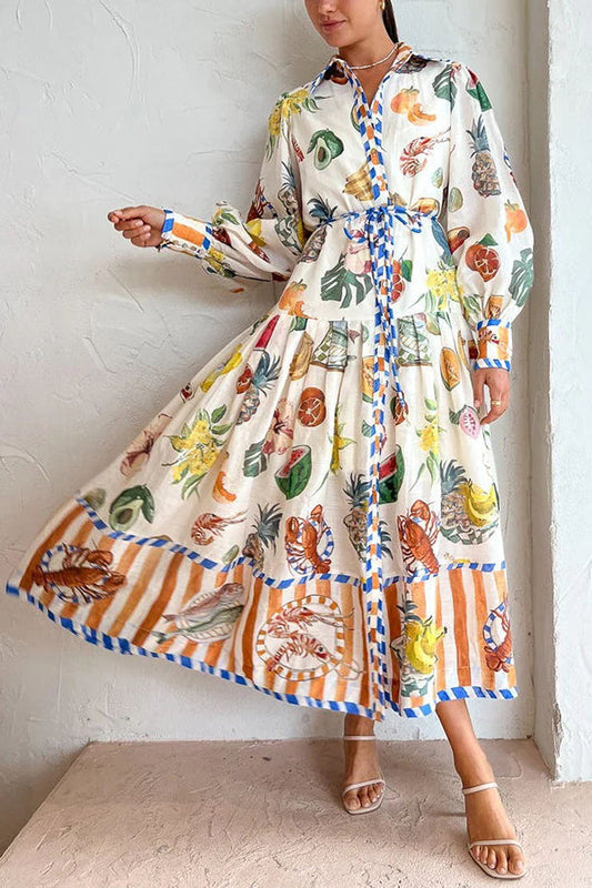 トロピカルフルーツ柄シャツドレス