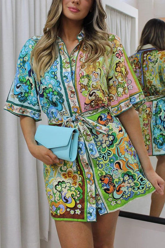 サーシャ リネン プリント シャツワンピ